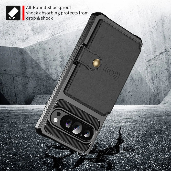 For Google Pixel 10 Pro XL Case with Card Holder PU Leather + TPU Phone Back Cover - Black - 4