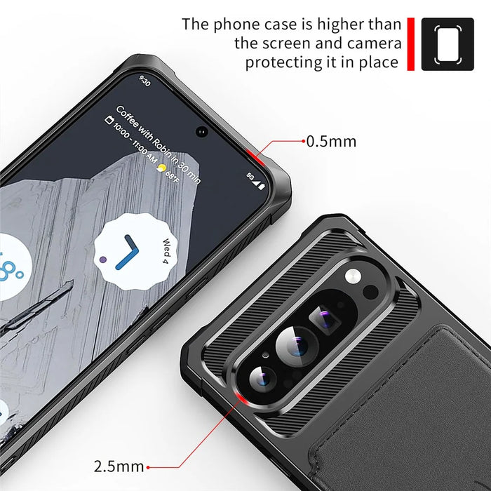 For Google Pixel 10 Pro XL Case with Card Holder PU Leather + TPU Phone Back Cover - Black - 7