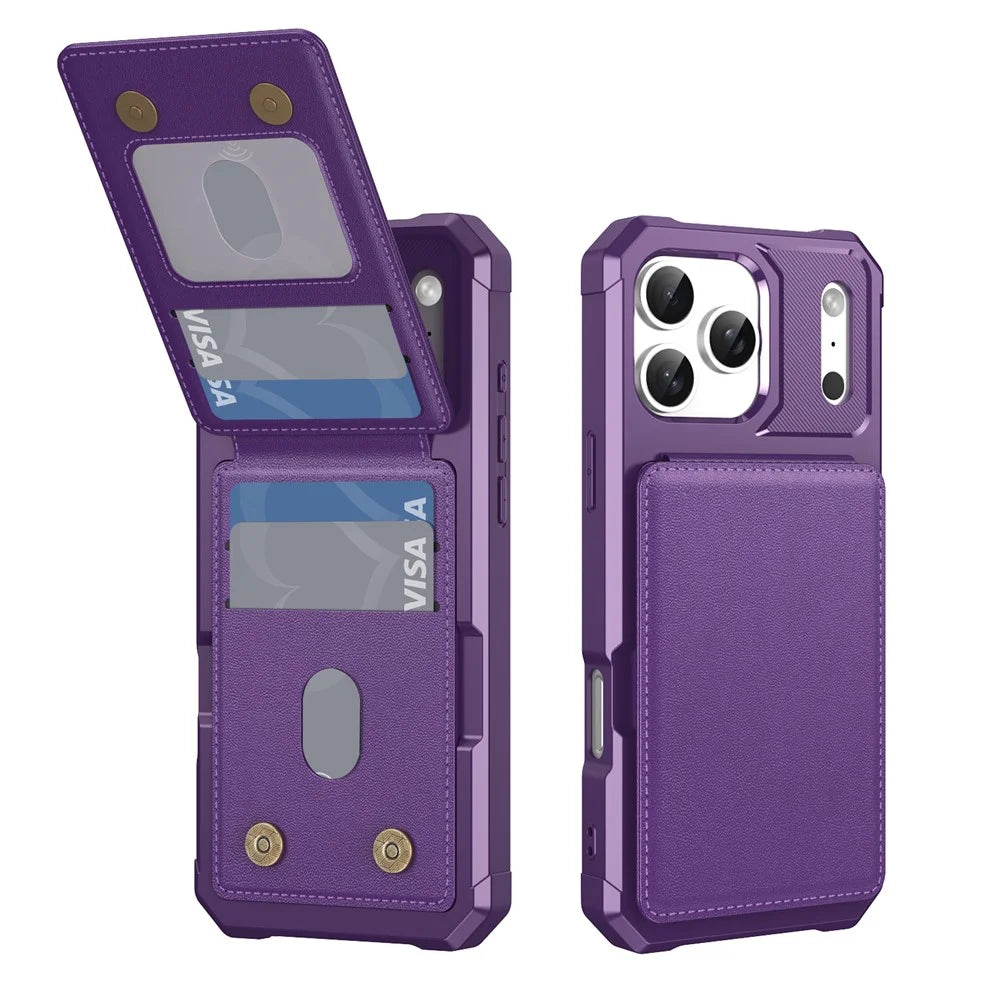 For iPhone 17 Pro Case with Card Slot Kickstand PU Leather + TPU Phone Cover - Purple - 1