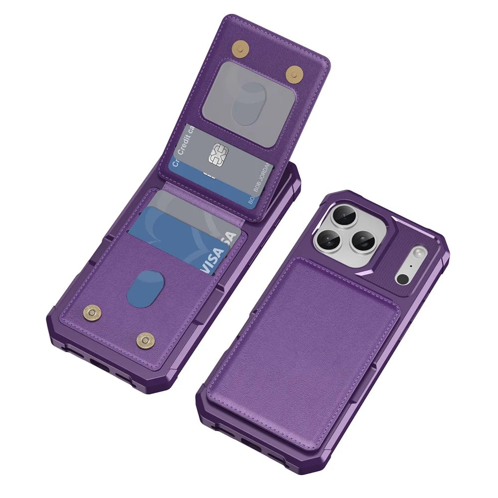 For iPhone 17 Pro Case with Card Slot Kickstand PU Leather + TPU Phone Cover - Purple - 2
