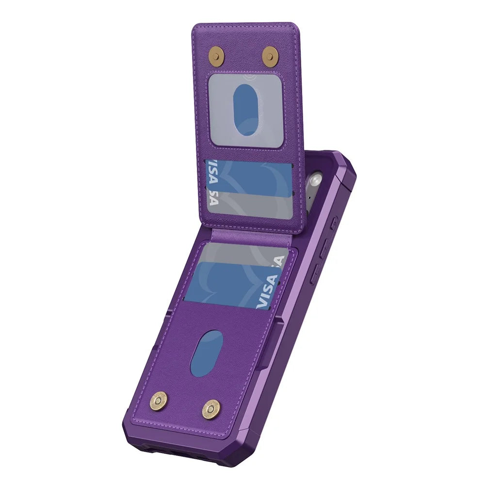 For iPhone 17 Pro Case with Card Slot Kickstand PU Leather + TPU Phone Cover - Purple - 3