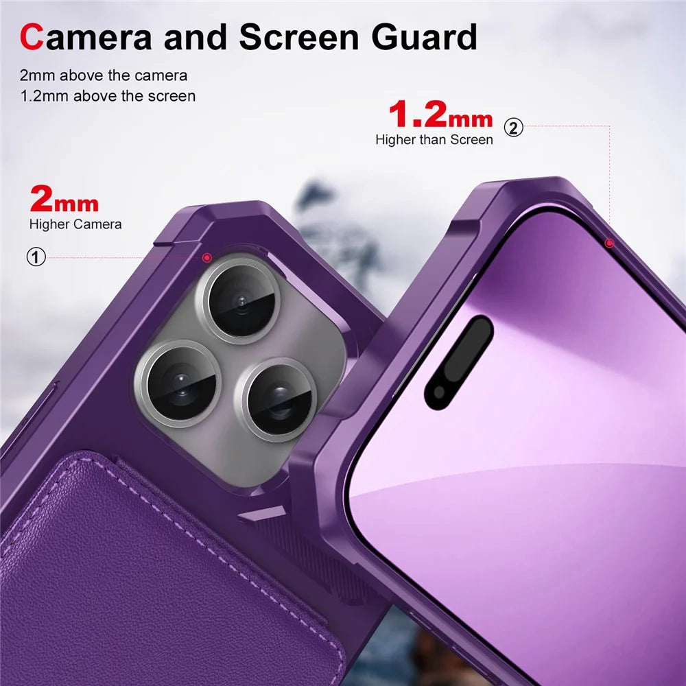 For iPhone 17 Pro Case with Card Slot Kickstand PU Leather + TPU Phone Cover - Purple - 5