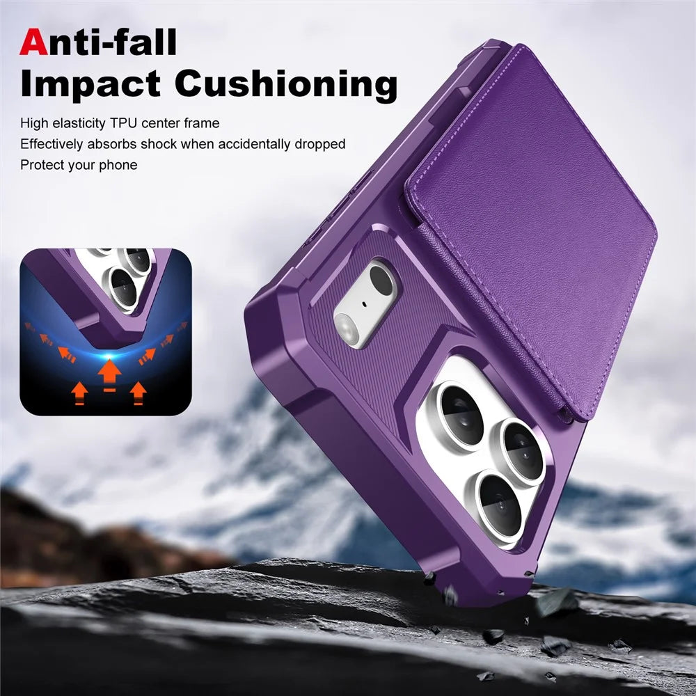 For iPhone 17 Pro Case with Card Slot Kickstand PU Leather + TPU Phone Cover - Purple - 6