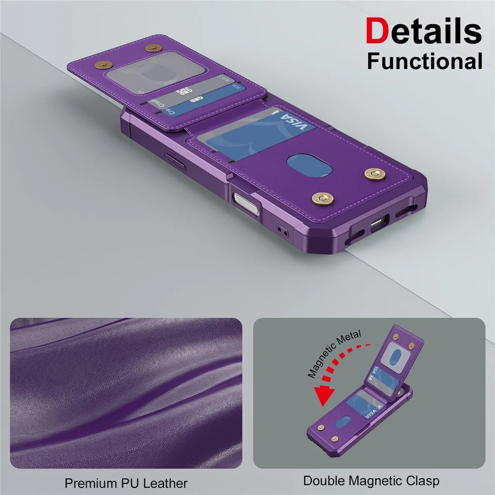 For iPhone 17 Pro Case with Card Slot Kickstand PU Leather + TPU Phone Cover - Purple - 7