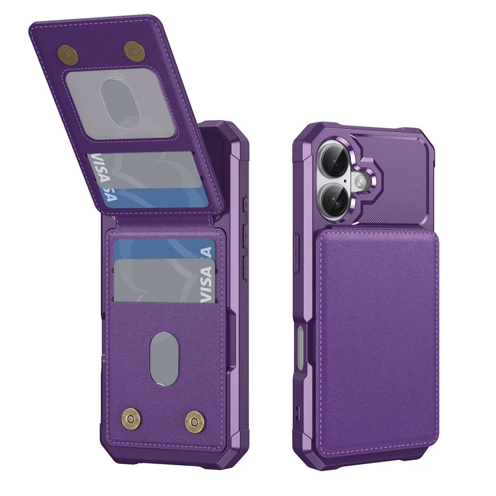 For iPhone 17 Case with Card Slot Kickstand PU Leather + TPU Phone Cover - Purple - 1