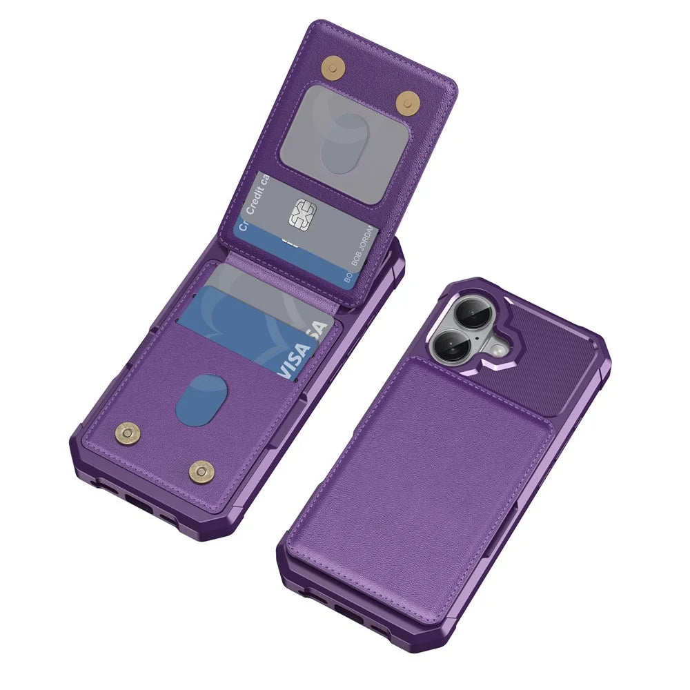 For iPhone 17 Case with Card Slot Kickstand PU Leather + TPU Phone Cover - Purple - 2