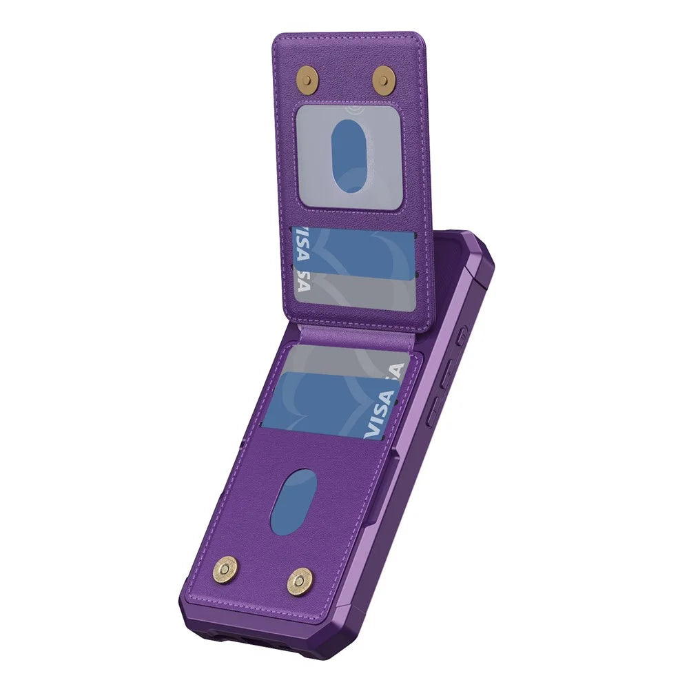 For iPhone 17 Case with Card Slot Kickstand PU Leather + TPU Phone Cover - Purple - 3