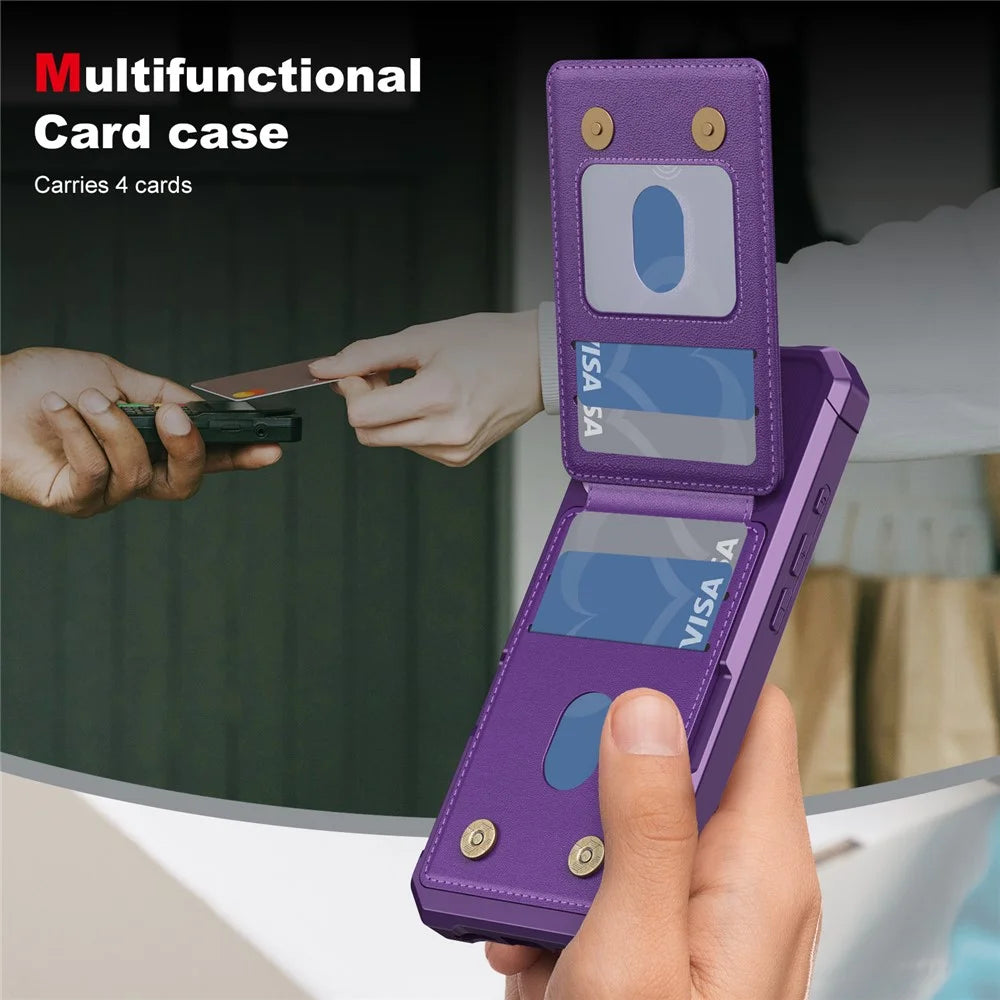 For iPhone 17 Case with Card Slot Kickstand PU Leather + TPU Phone Cover - Purple - 4