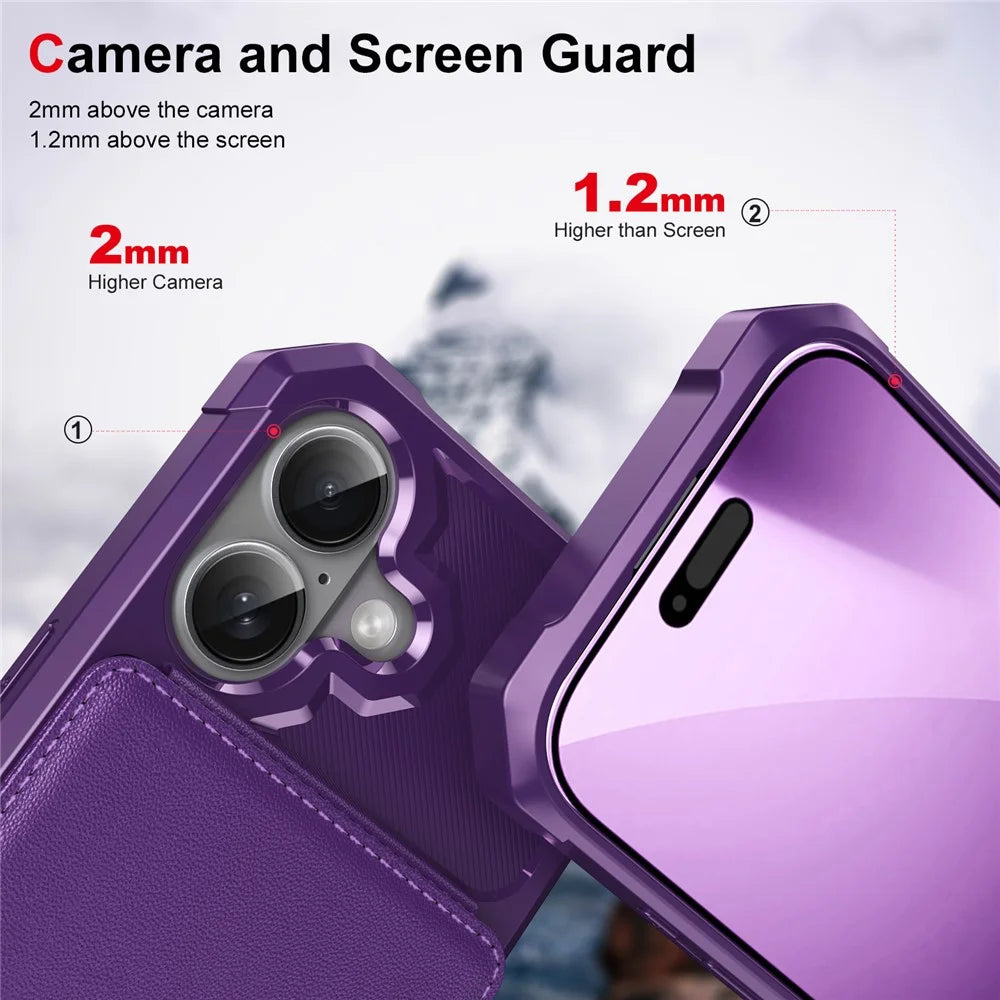 For iPhone 17 Case with Card Slot Kickstand PU Leather + TPU Phone Cover - Purple - 5