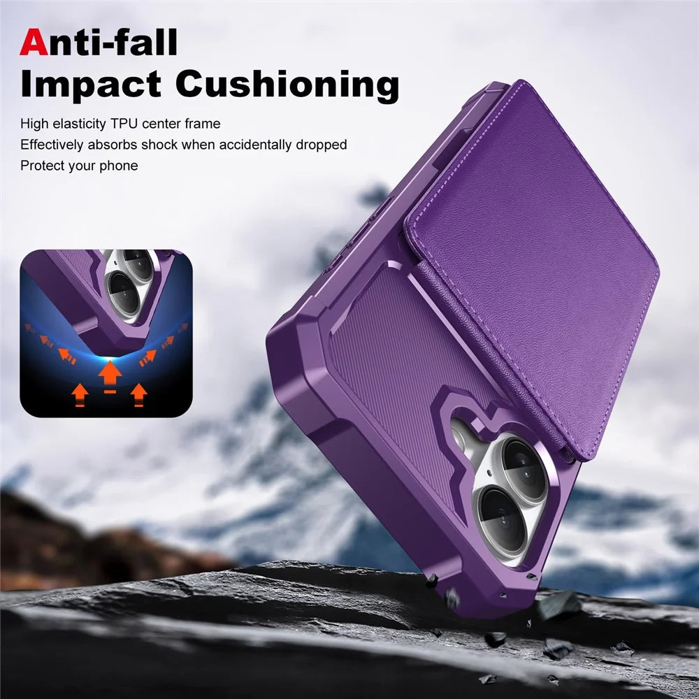 For iPhone 17 Case with Card Slot Kickstand PU Leather + TPU Phone Cover - Purple - 6