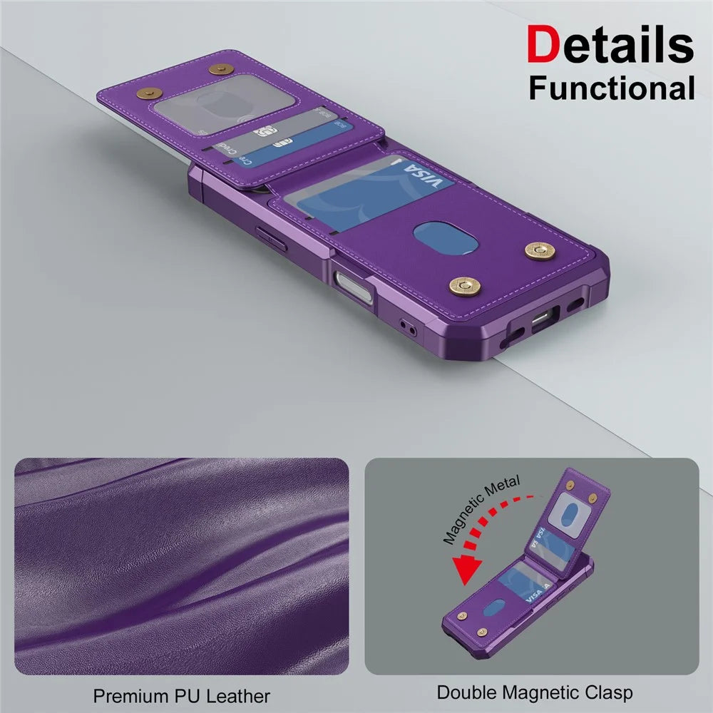 For iPhone 17 Case with Card Slot Kickstand PU Leather + TPU Phone Cover - Purple - 7