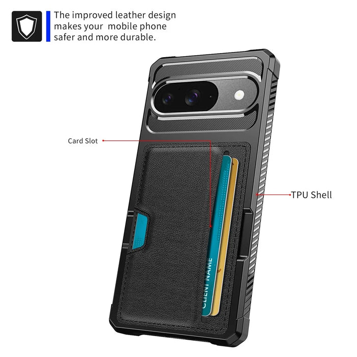 For Google Pixel 10 / Pixel 10 Pro Case Card Slot Leather + TPU Defender Phone Cover - 3