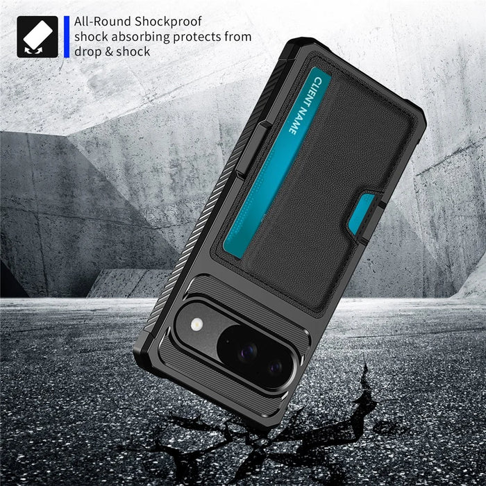 For Google Pixel 10 / Pixel 10 Pro Case Card Slot Leather + TPU Defender Phone Cover - 4