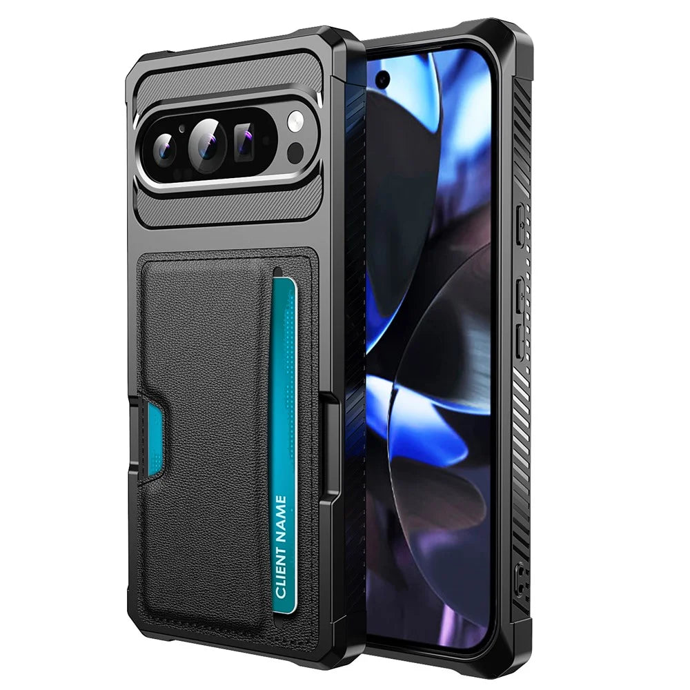 For Google Pixel 10 Pro XL Case Card Slot Leather + TPU Defender Phone Cover - 1