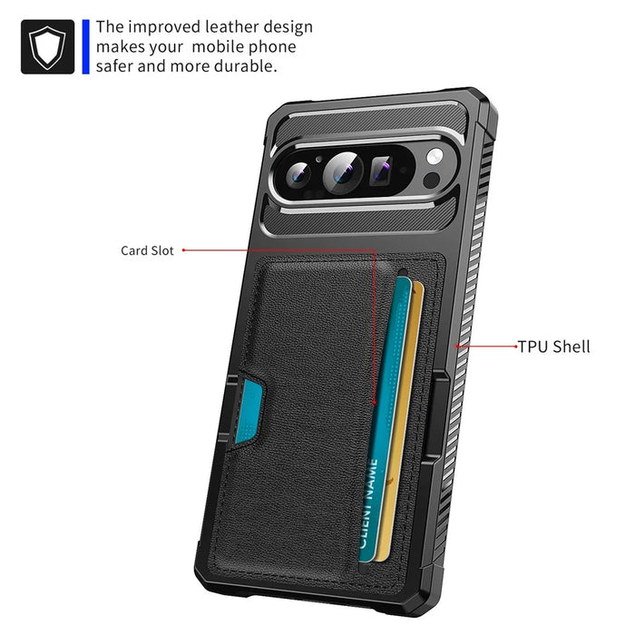 For Google Pixel 10 Pro XL Case Card Slot Leather + TPU Defender Phone Cover - 3