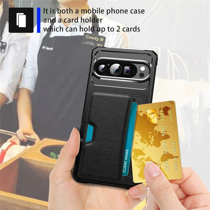 For Google Pixel 10 Pro XL Case Card Slot Leather + TPU Defender Phone Cover - 5