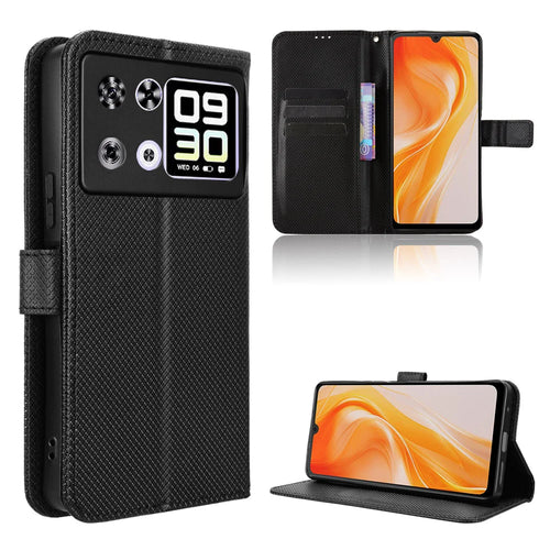 For Cubot P90 Leather Wallet Case with Strap Diamond Texture Phone Cover - Black - 1
