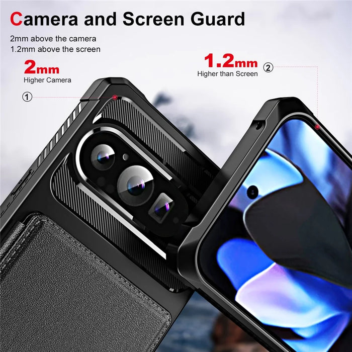 For Google Pixel 10 / Pixel 10 Pro Case Card Slot Kickstand Leather + TPU Reinforced Corner Phone Cover - Black - 4