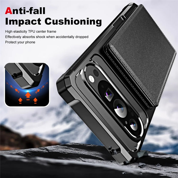 For Google Pixel 10 / Pixel 10 Pro Case Card Slot Kickstand Leather + TPU Reinforced Corner Phone Cover - Black - 5