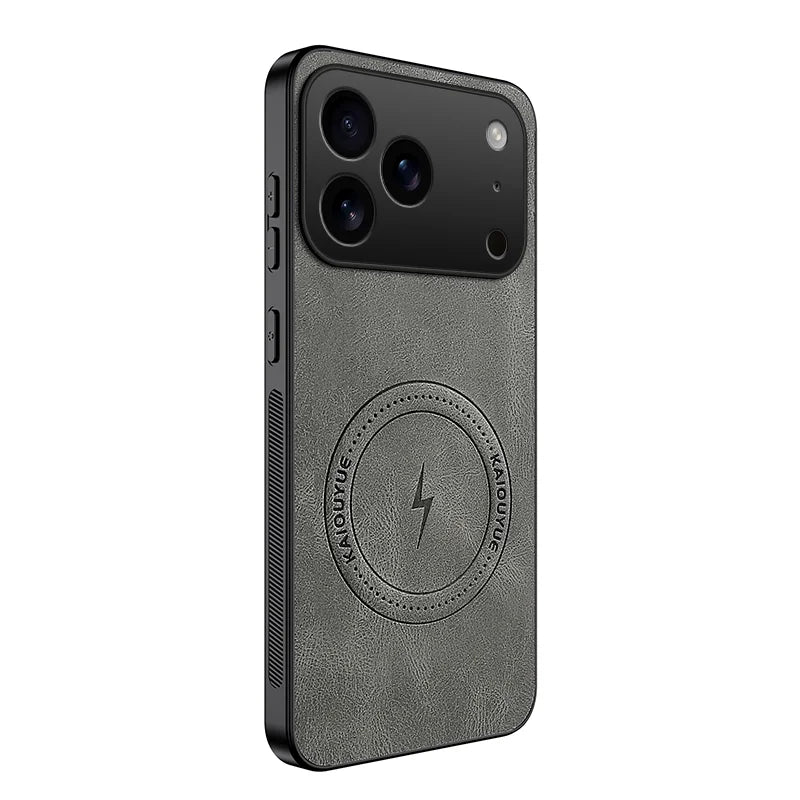 WANLONFENG For iPhone 17 Pro Max Magnetic Case  SD1 Series Nappa Texture PC TPU Phone Cover - Grey - 1
