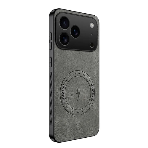 WANLONFENG For iPhone 17 Pro Max Magnetic Case  SD1 Series Nappa Texture PC TPU Phone Cover - Grey - 1