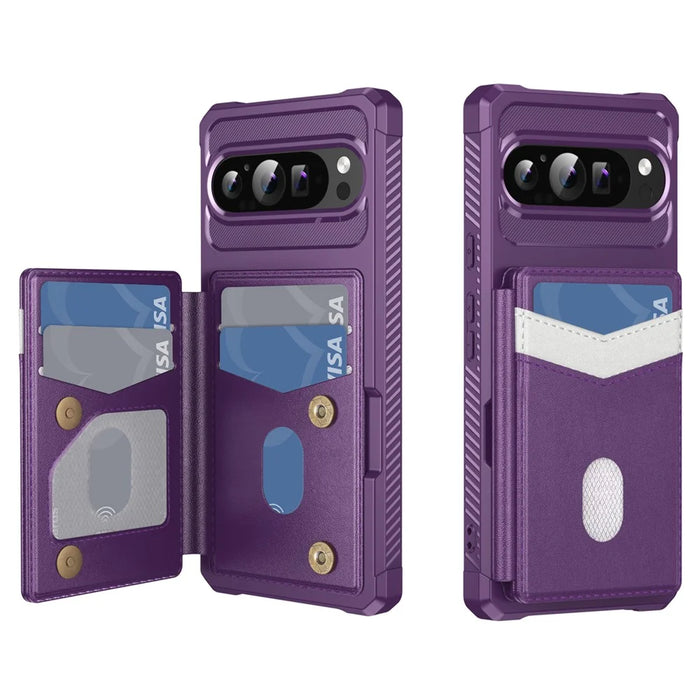 For Google Pixel 10 / Pixel 10 Pro Case RFID Blocking Card Slot Kickstand Leather + TPU Phone Cover - Purple - 1