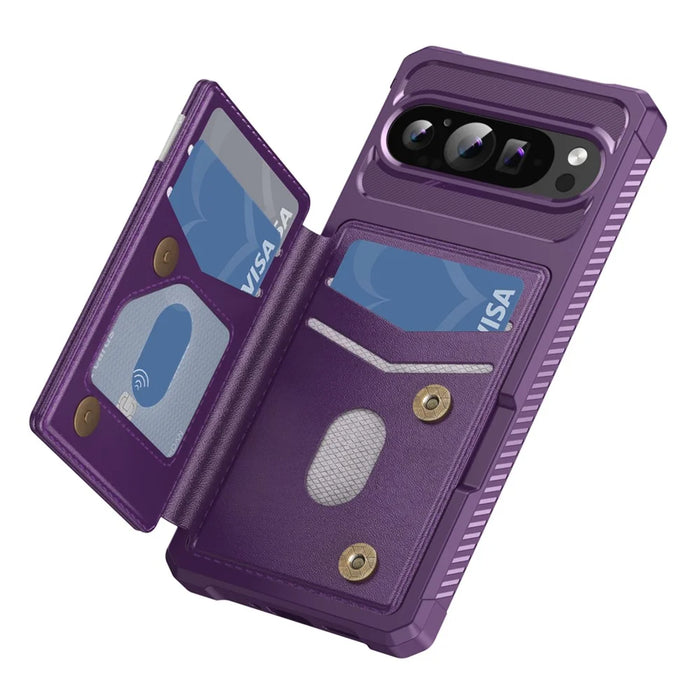 For Google Pixel 10 / Pixel 10 Pro Case RFID Blocking Card Slot Kickstand Leather + TPU Phone Cover - Purple - 2
