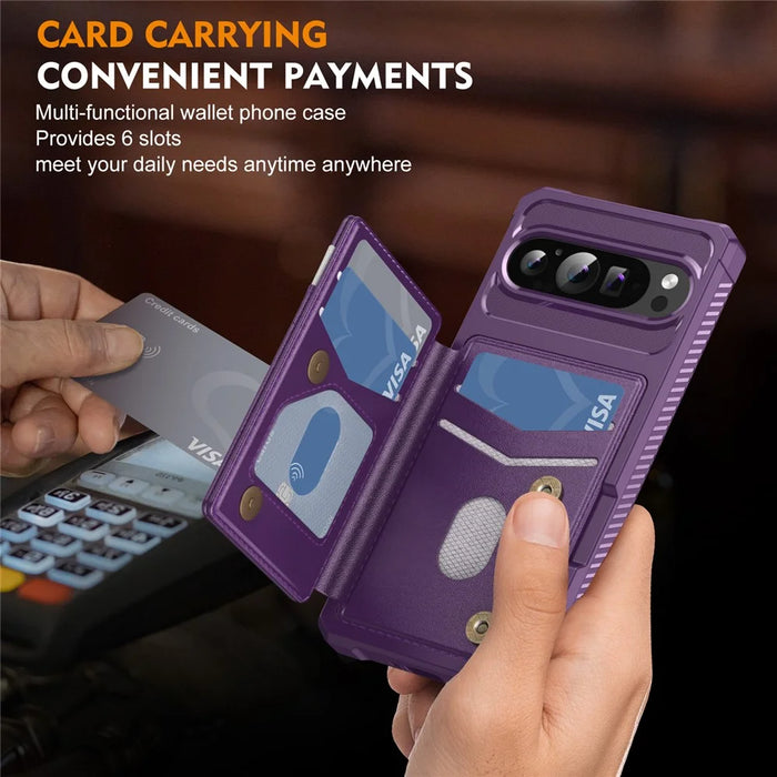 For Google Pixel 10 / Pixel 10 Pro Case RFID Blocking Card Slot Kickstand Leather + TPU Phone Cover - Purple - 4