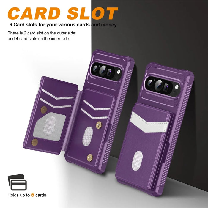 For Google Pixel 10 / Pixel 10 Pro Case RFID Blocking Card Slot Kickstand Leather + TPU Phone Cover - Purple - 5