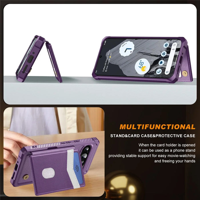 For Google Pixel 10 / Pixel 10 Pro Case RFID Blocking Card Slot Kickstand Leather + TPU Phone Cover - Purple - 6