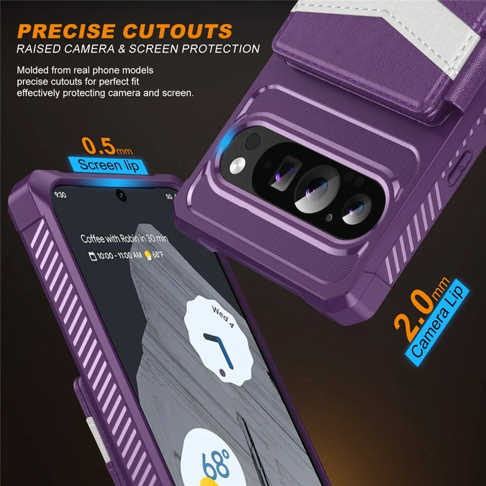 For Google Pixel 10 / Pixel 10 Pro Case RFID Blocking Card Slot Kickstand Leather + TPU Phone Cover - Purple - 7