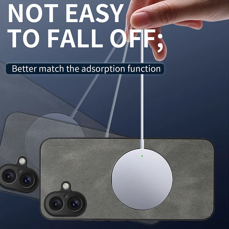 WANLONFENG For iPhone 17 Magnetic Case  SD1 Series Nappa Texture PC TPU Phone Cover - Grey - 3