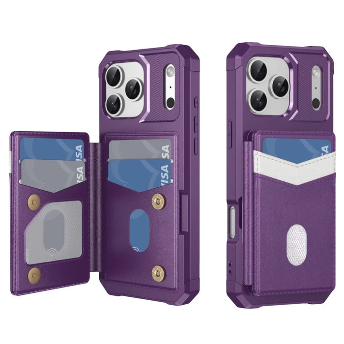 For iPhone 17 Pro Case RFID Blocking Card Slot Kickstand Leather + TPU Phone Cover - Purple - 1