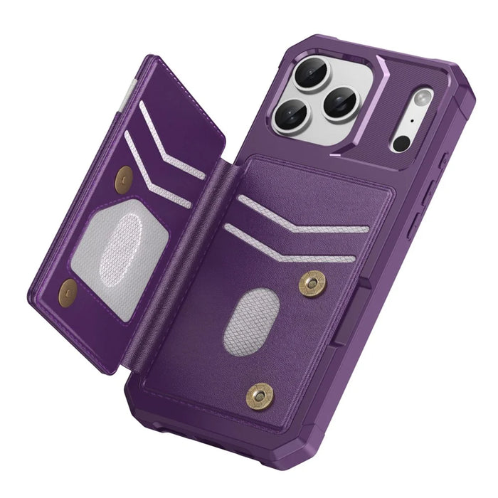 For iPhone 17 Pro Case RFID Blocking Card Slot Kickstand Leather + TPU Phone Cover - Purple - 2