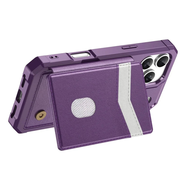 For iPhone 17 Pro Case RFID Blocking Card Slot Kickstand Leather + TPU Phone Cover - Purple - 3