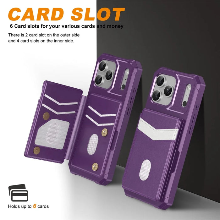 For iPhone 17 Pro Case RFID Blocking Card Slot Kickstand Leather + TPU Phone Cover - Purple - 5