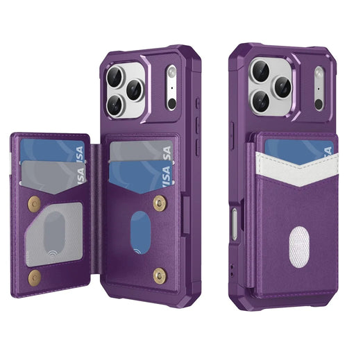 For iPhone 17 Pro Max Case RFID Blocking Card Slot Kickstand Leather + TPU Phone Cover - Purple - 1