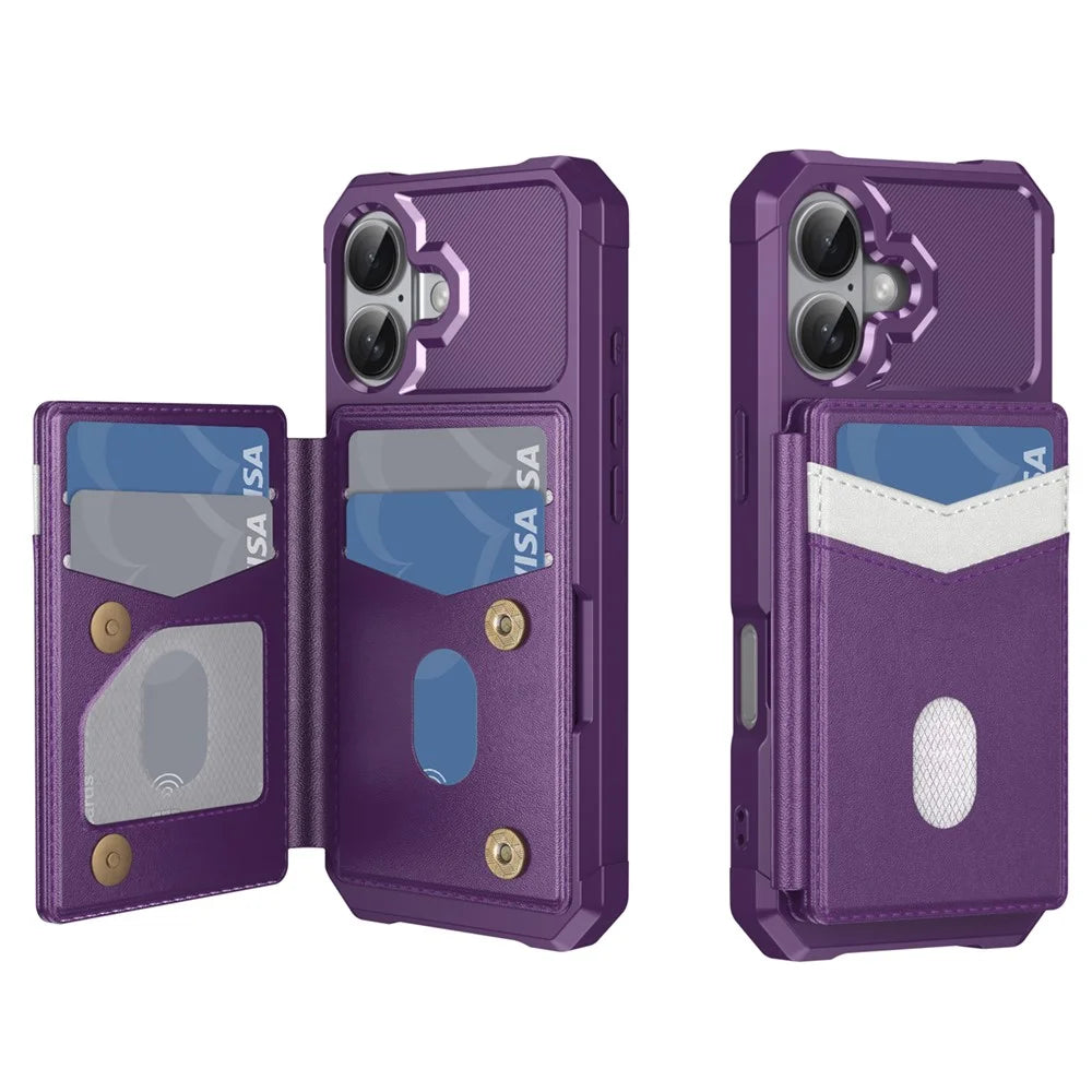 For iPhone 17 Case RFID Blocking Card Slot Kickstand Leather + TPU Phone Cover - Purple - 1