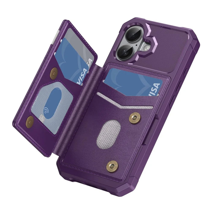 For iPhone 17 Case RFID Blocking Card Slot Kickstand Leather + TPU Phone Cover - Purple - 2