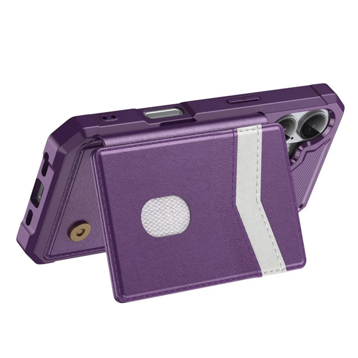 For iPhone 17 Case RFID Blocking Card Slot Kickstand Leather + TPU Phone Cover - Purple - 3