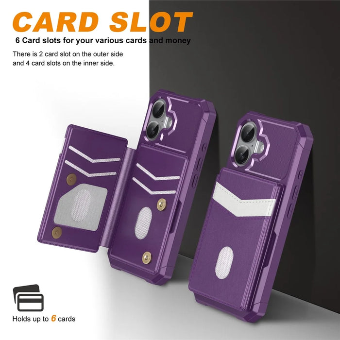 For iPhone 17 Case RFID Blocking Card Slot Kickstand Leather + TPU Phone Cover - Purple - 5