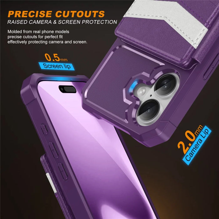 For iPhone 17 Case RFID Blocking Card Slot Kickstand Leather + TPU Phone Cover - Purple - 7