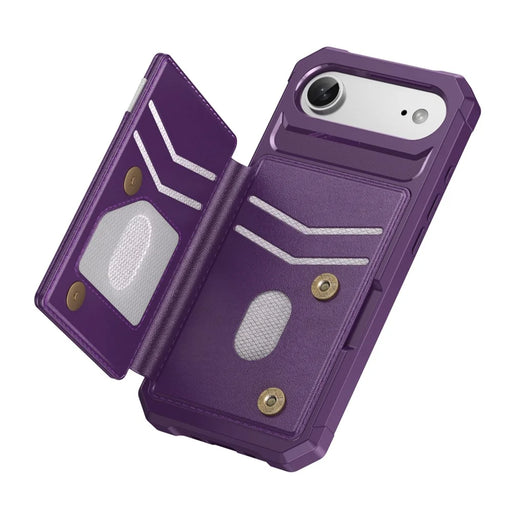 For iPhone Air Case RFID Blocking Card Slot Kickstand Leather + TPU Phone Cover - Purple - 2