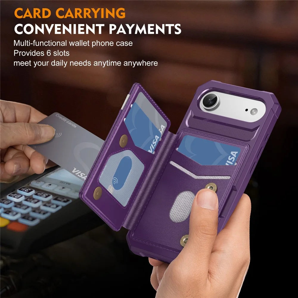 For iPhone Air Case RFID Blocking Card Slot Kickstand Leather + TPU Phone Cover - Purple - 4