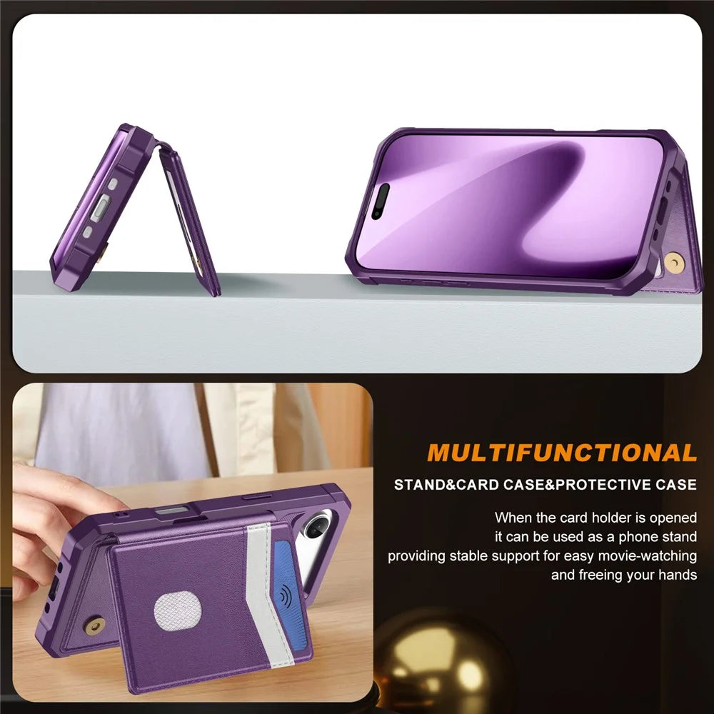 For iPhone Air Case RFID Blocking Card Slot Kickstand Leather + TPU Phone Cover - Purple - 6