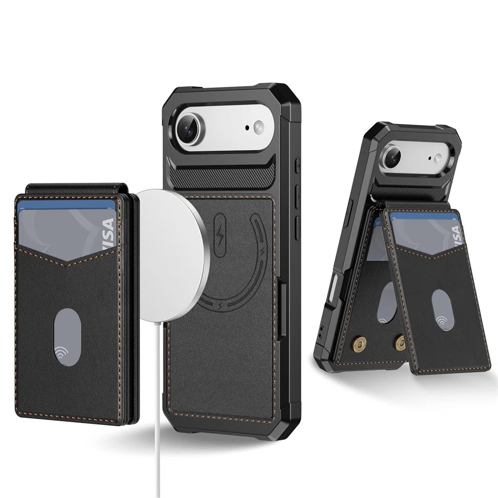 For iPhone Air Magnetic Case Detachable Card Slot Kickstand Leather + TPU Phone Cover - Black - 1