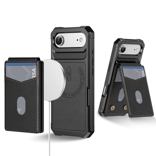 For iPhone Air Magnetic Case Detachable Card Slot Kickstand Leather + TPU Phone Cover - Black - 1