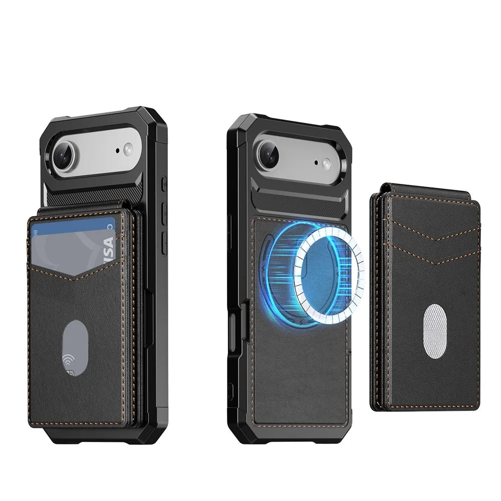 For iPhone Air Magnetic Case Detachable Card Slot Kickstand Leather + TPU Phone Cover - Black - 2