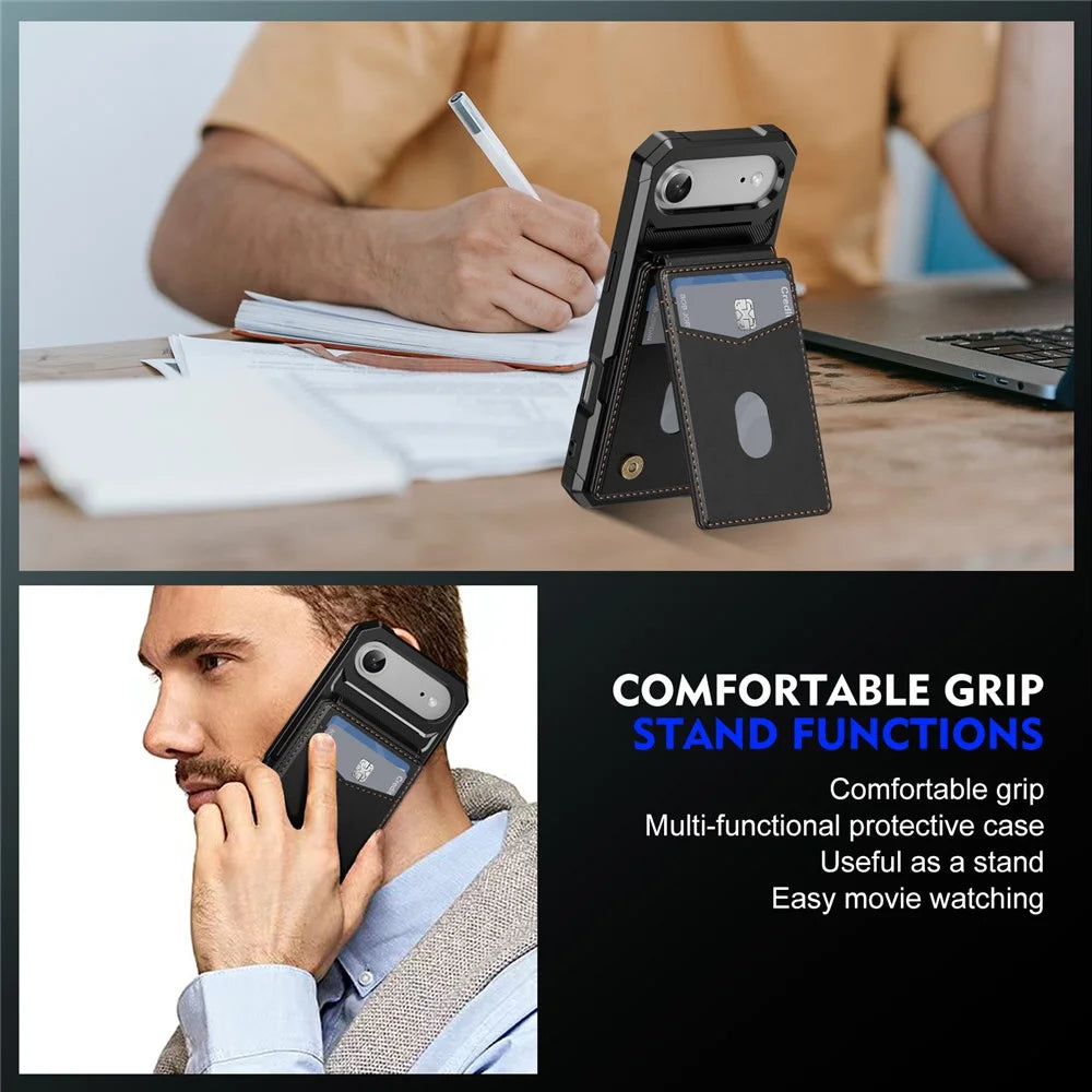 For iPhone Air Magnetic Case Detachable Card Slot Kickstand Leather + TPU Phone Cover - Black - 6