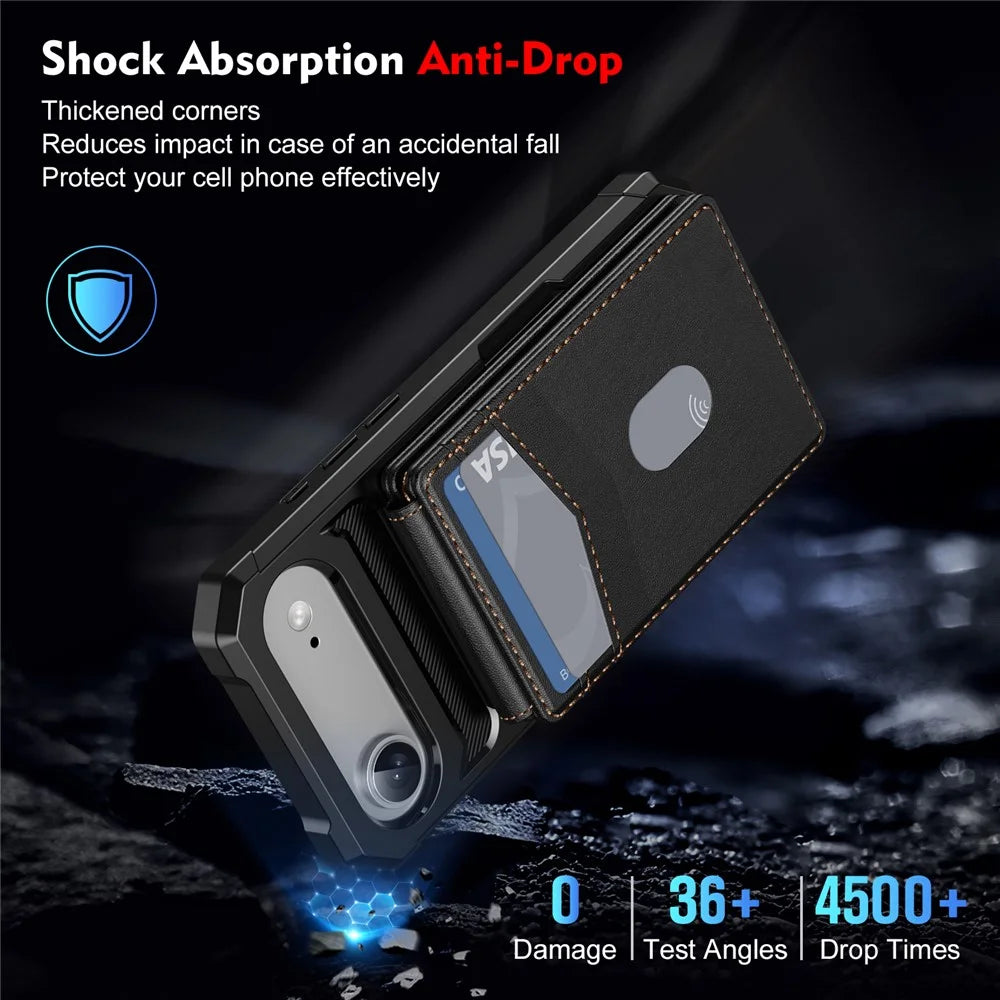 For iPhone Air Magnetic Case Detachable Card Slot Kickstand Leather + TPU Phone Cover - Black - 7